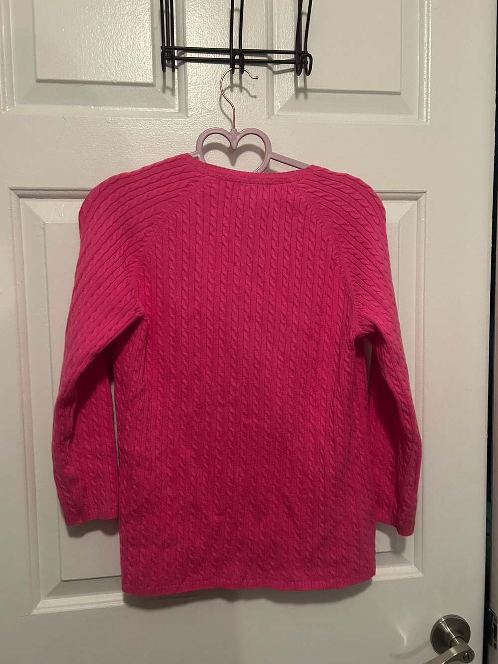 L.L.Bean Women's Cotton Cable Knit Button-Front Cardigan Sweater, Pink - Picture 4 of 5